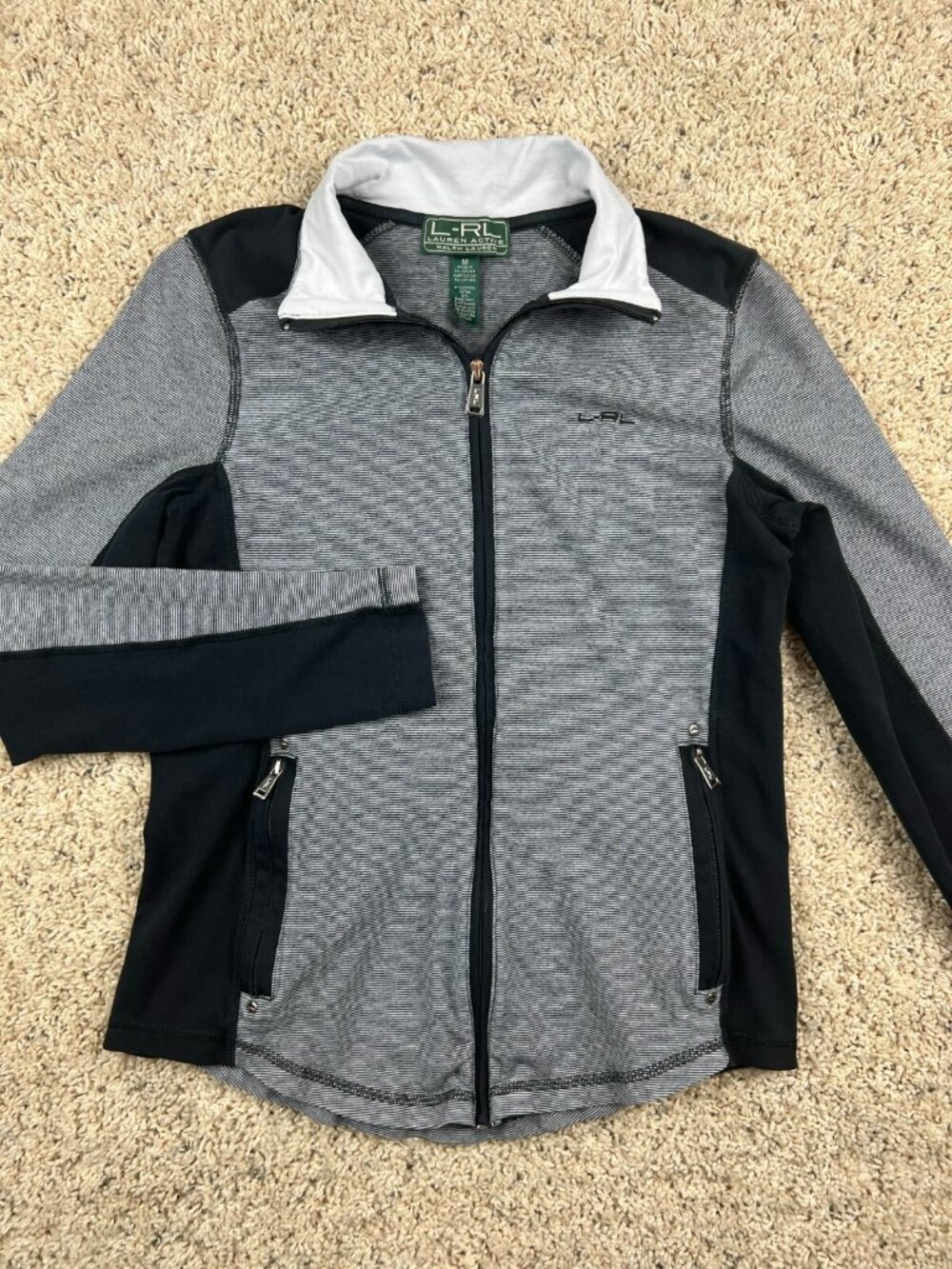 Lauren Ralph Lauren L-RL Active Women's Medium Grey Black Full Zip Jacket Gym